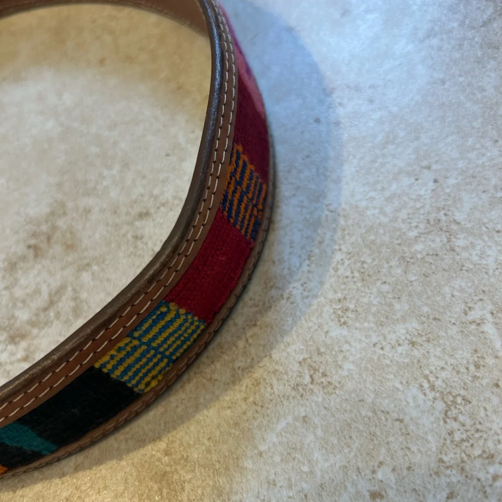 Fisher Vintage Multicolor Patterned Southwestern Leather Top Grain Cowhide Belt - Picture 5 of 5